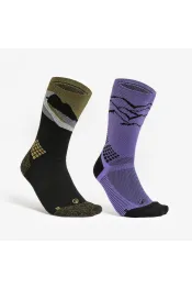 Hoge wandelsokken hike 500 zwart paars 2 paar limited edition