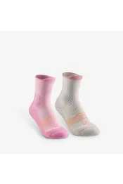 Halfhoge wandelsokken voor kinderen 2 paar maat 27 tot 38 hike 500 roze